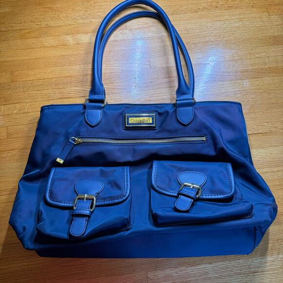 Calvin Klein Belfast Nylon Organizational Buckle Tote in Navy Blue EUC Clean - Picture 1 of 14